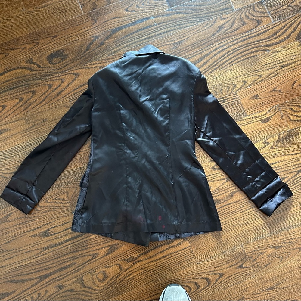 Vintage 90s Addiction Black Jacquard Satin Blazer Size Medium - Picture 11 of 16